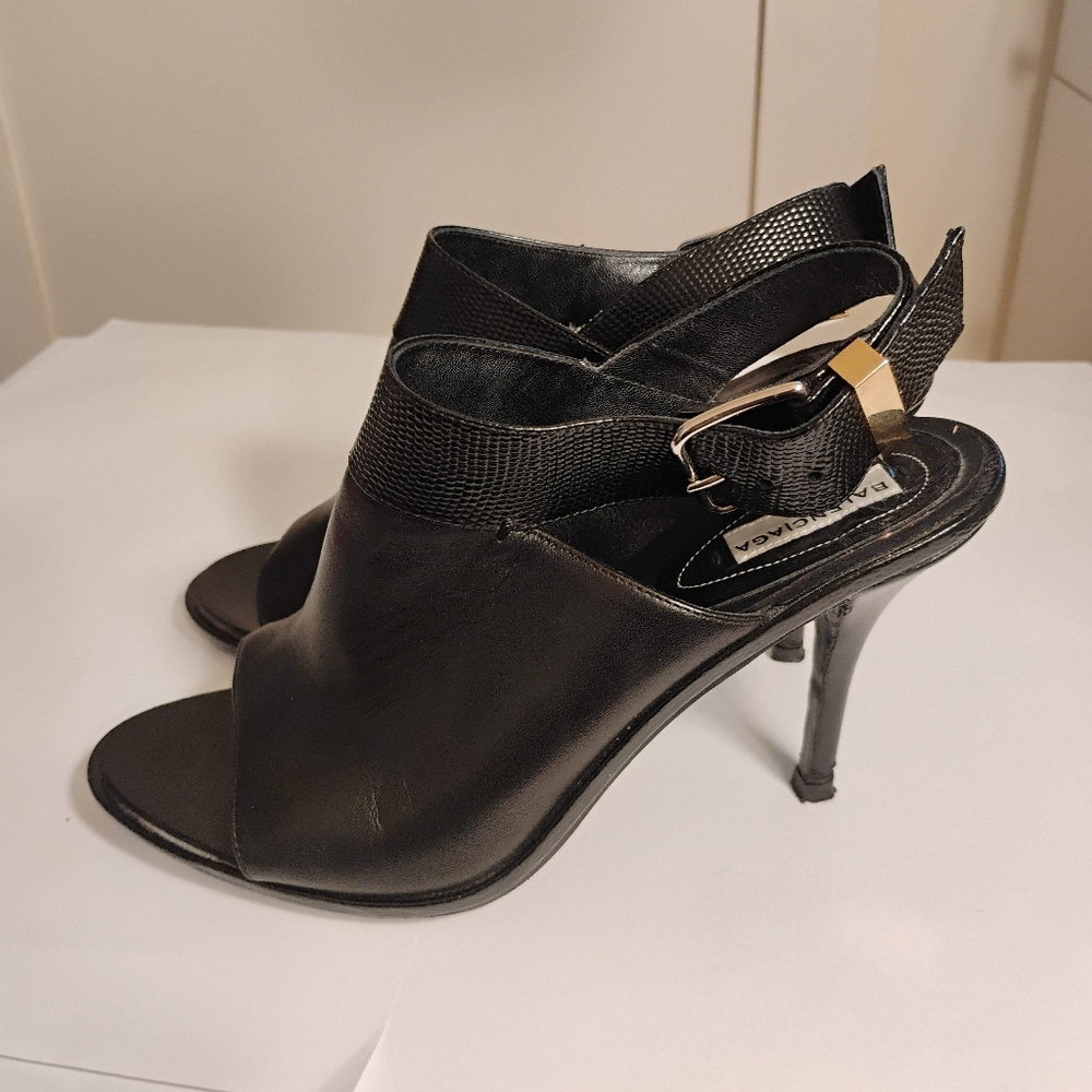 Balenciaga Leather Heel Luxury Sandal Peep Toe Women's Shoes 38